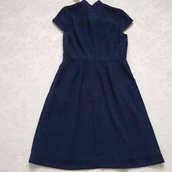 New 🎀 J Crew tie neck preppy dress navy white contrast pipping cap sleeves - Picture 7 of 11